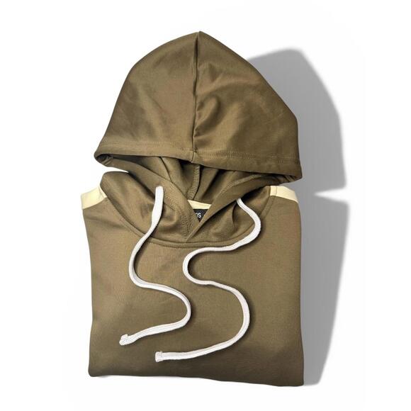 Brown Hoodie with Cream Shoulder Stripes and White Drawstrings - Picture 2 of 3